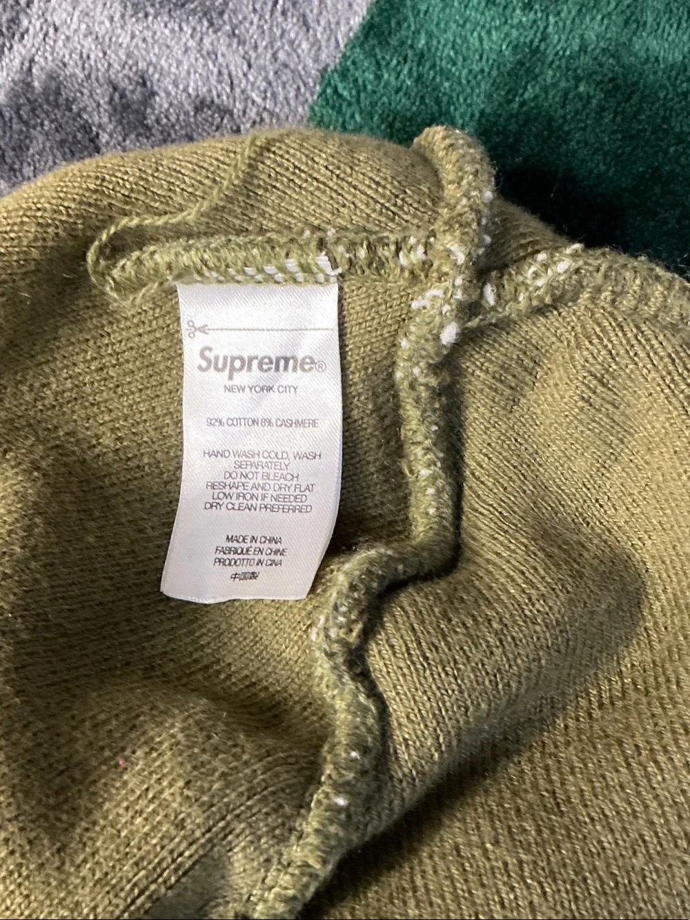 Supreme Olive Green Beanie with White Logo